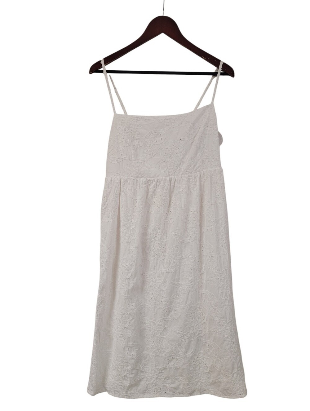 Nanette Lepore White Eyelet Floral Embroidered Sun Dress Size 14 Lined Cotton